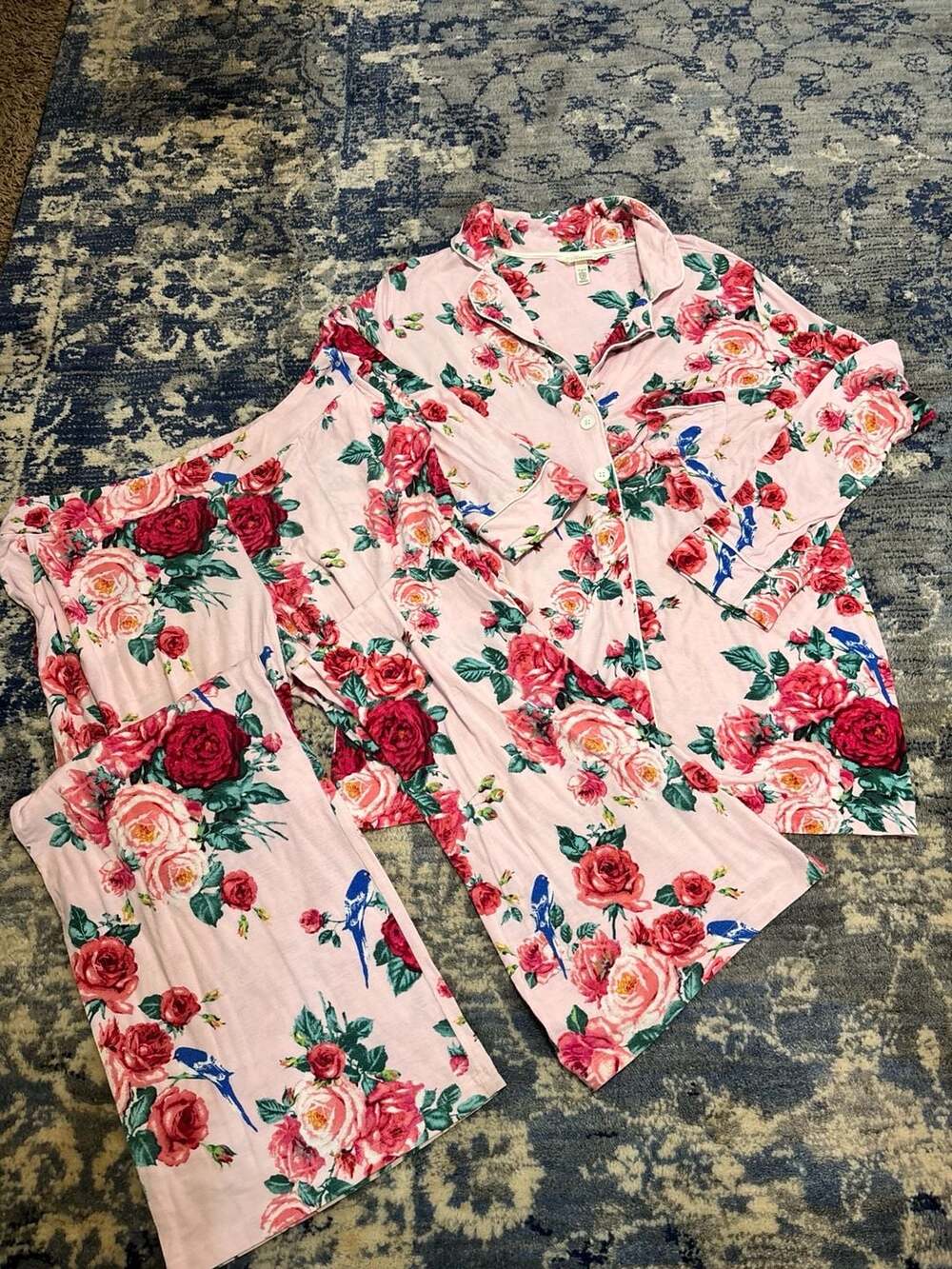 Super Cute SOMA Floral Bird Pajama Set Size Medium Pink